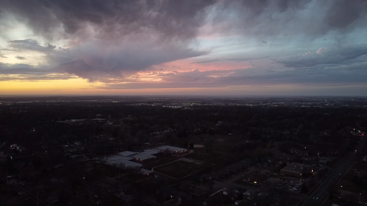 right of the sun during the sunset with a drone